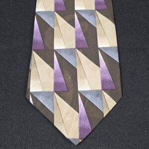 TOWN CRAFT Men's Tie Brown Purple Geometric Pattern Polyester